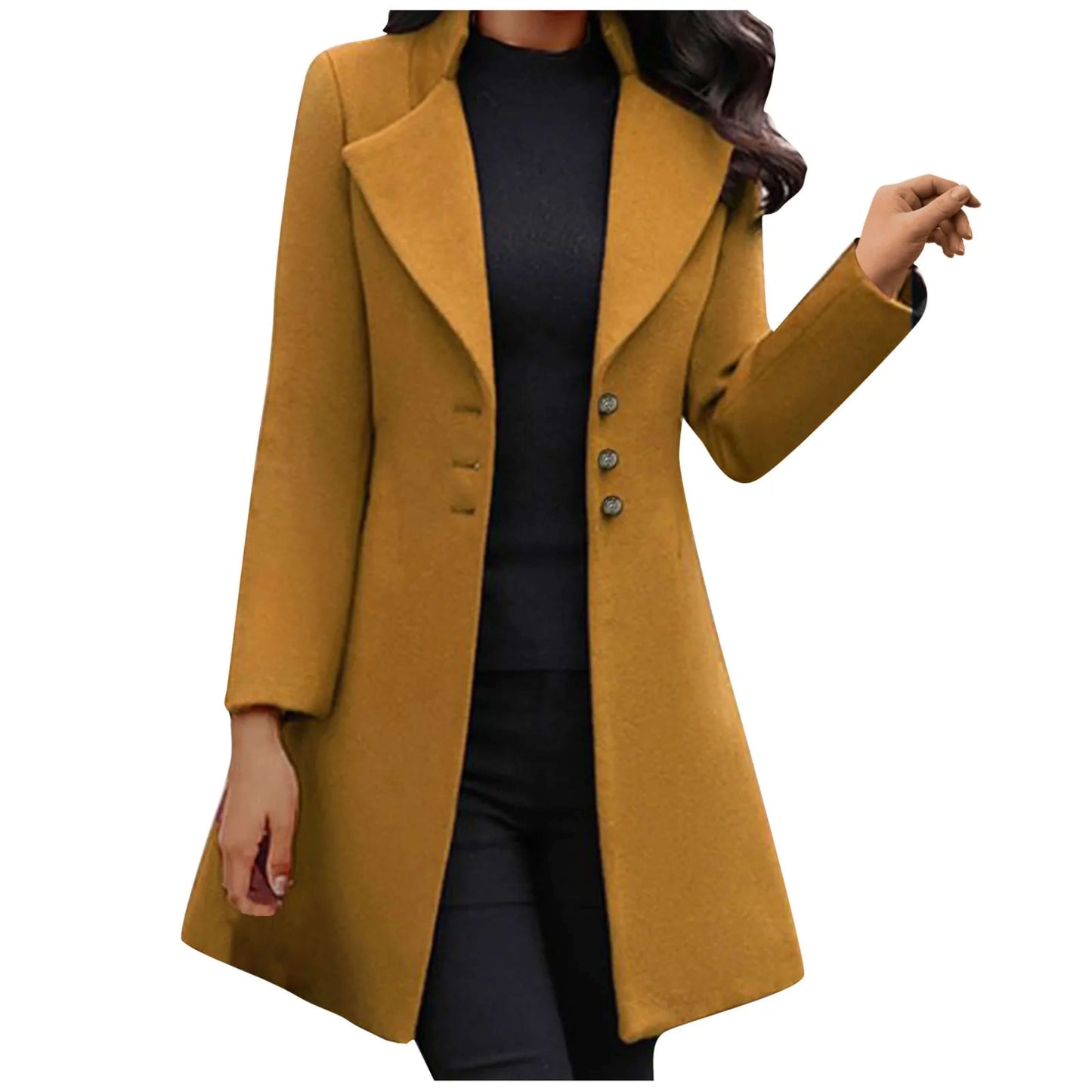Eleganter Wollmantel mit langen Ärmeln für Damen
