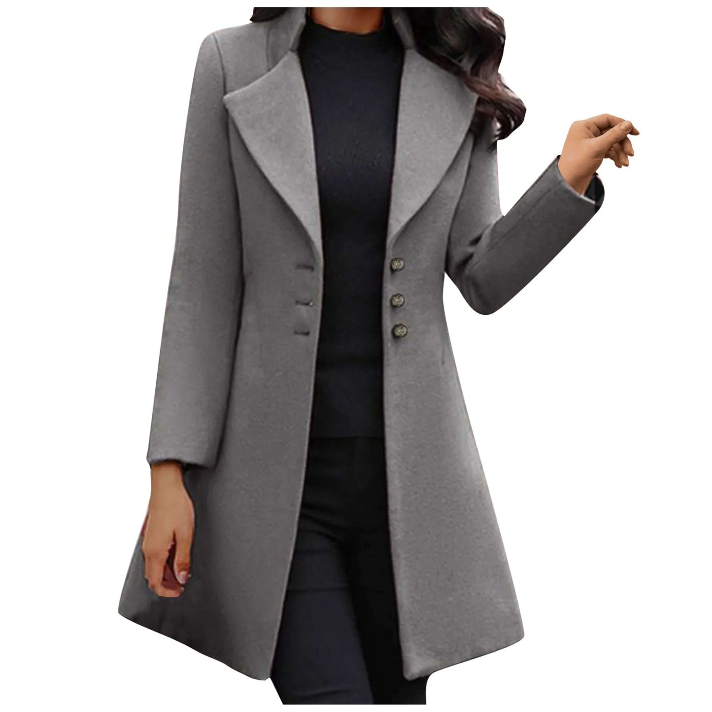 Eleganter Wollmantel mit langen Ärmeln für Damen