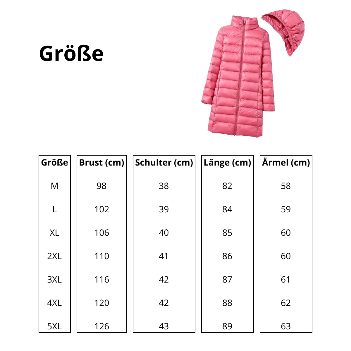 Daunenjacken für Damen, langer, ultraleichter, legerer, gesteppter, taillierter Mantel mit Kapuze