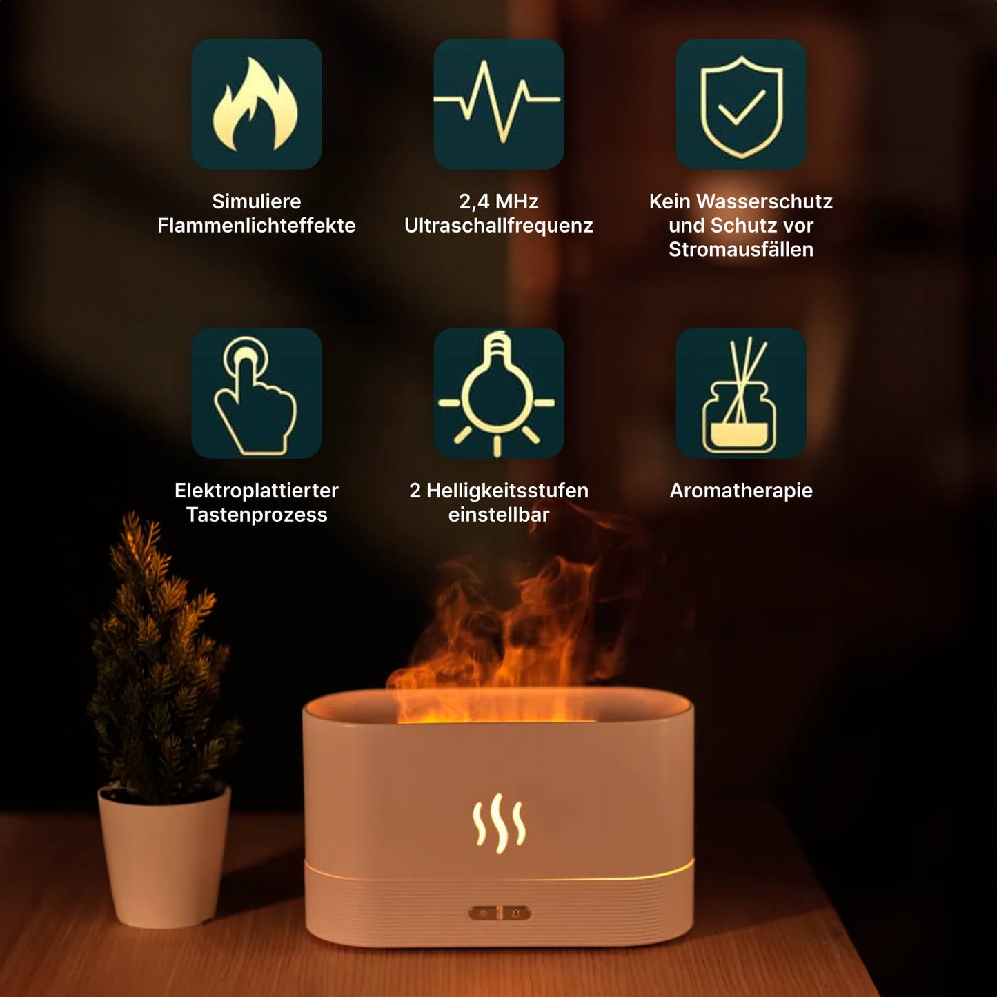 Flammendiffusor mit Aroma und Licht
