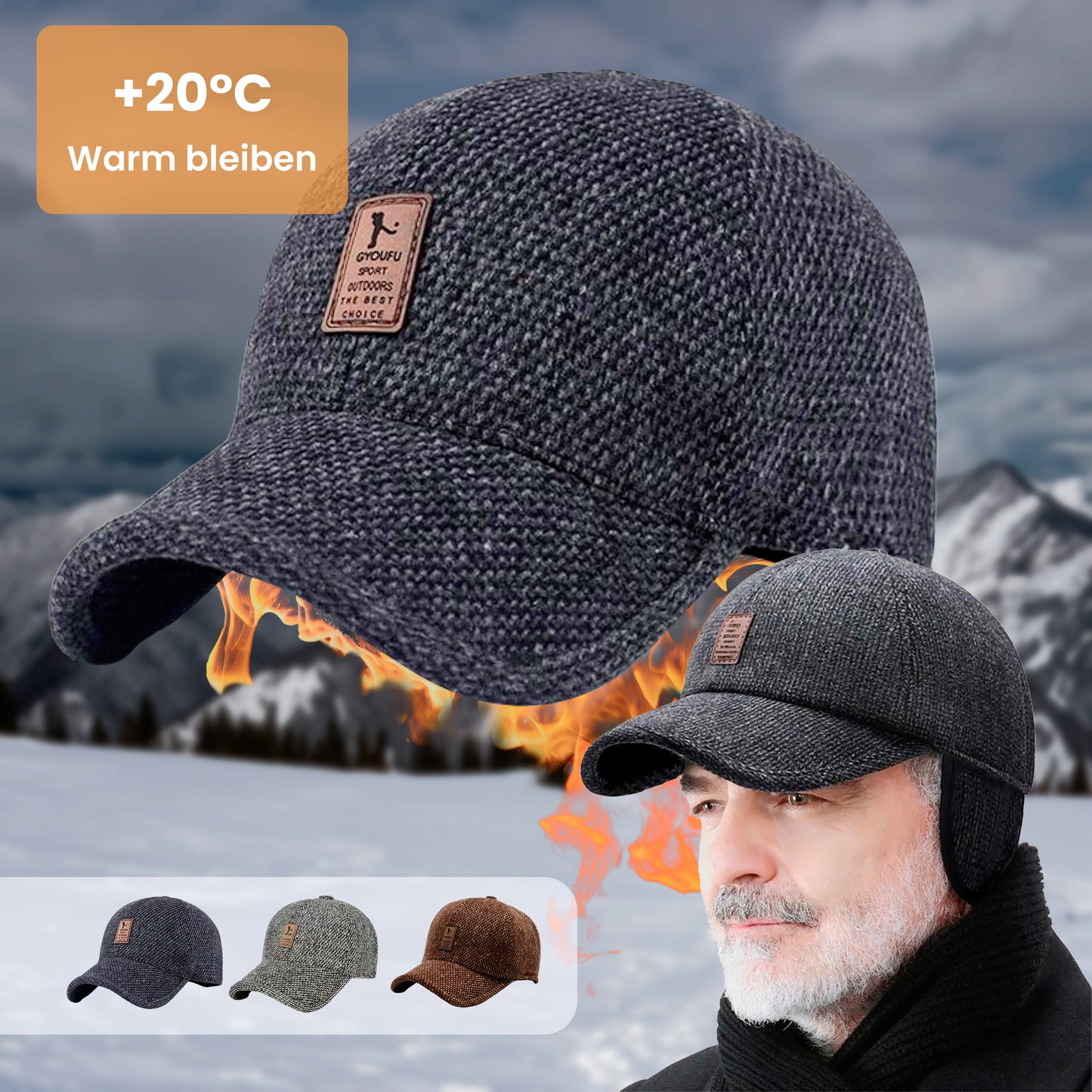 Warme Winter-Baseballmütze mit Ohrenschützern