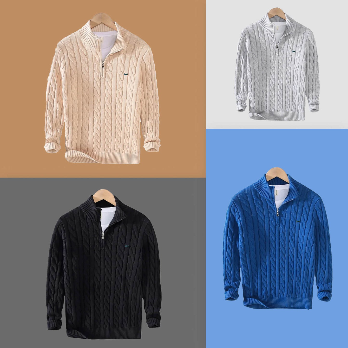 Hoher Kragen Halb-Reißverschluss Pullover für Herren