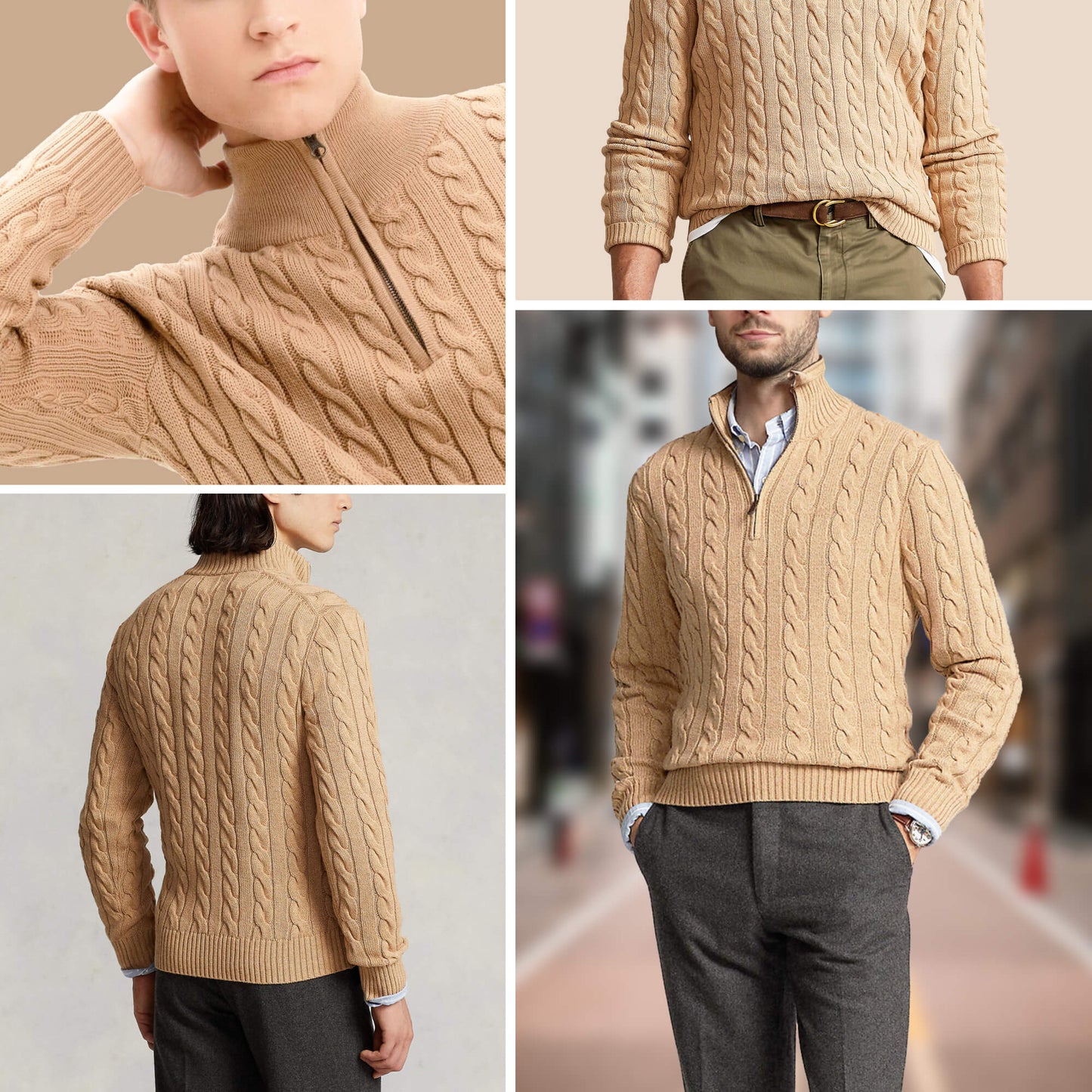 Hoher Kragen Halb-Reißverschluss Pullover für Herren