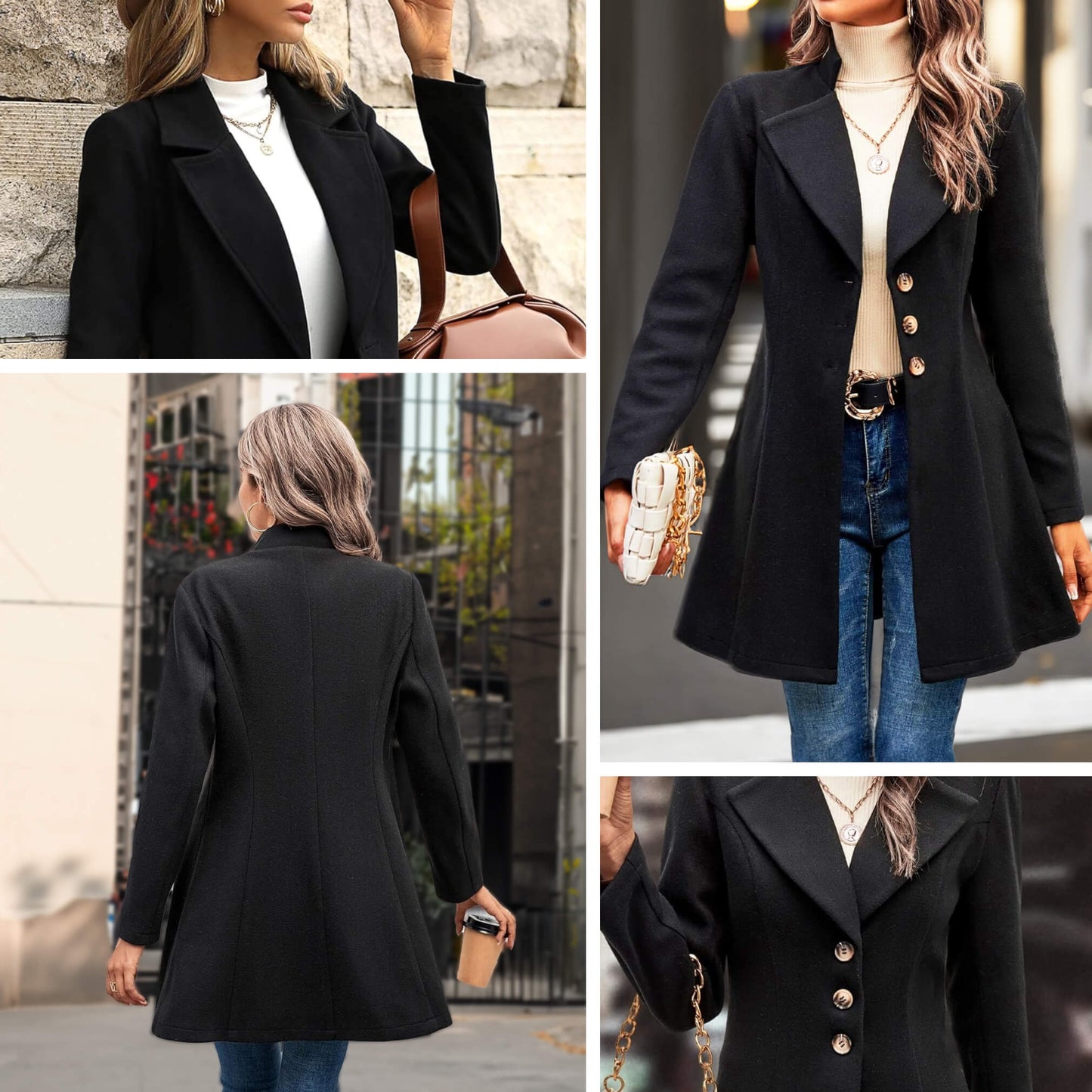 Eleganter Wollmantel mit langen Ärmeln für Damen