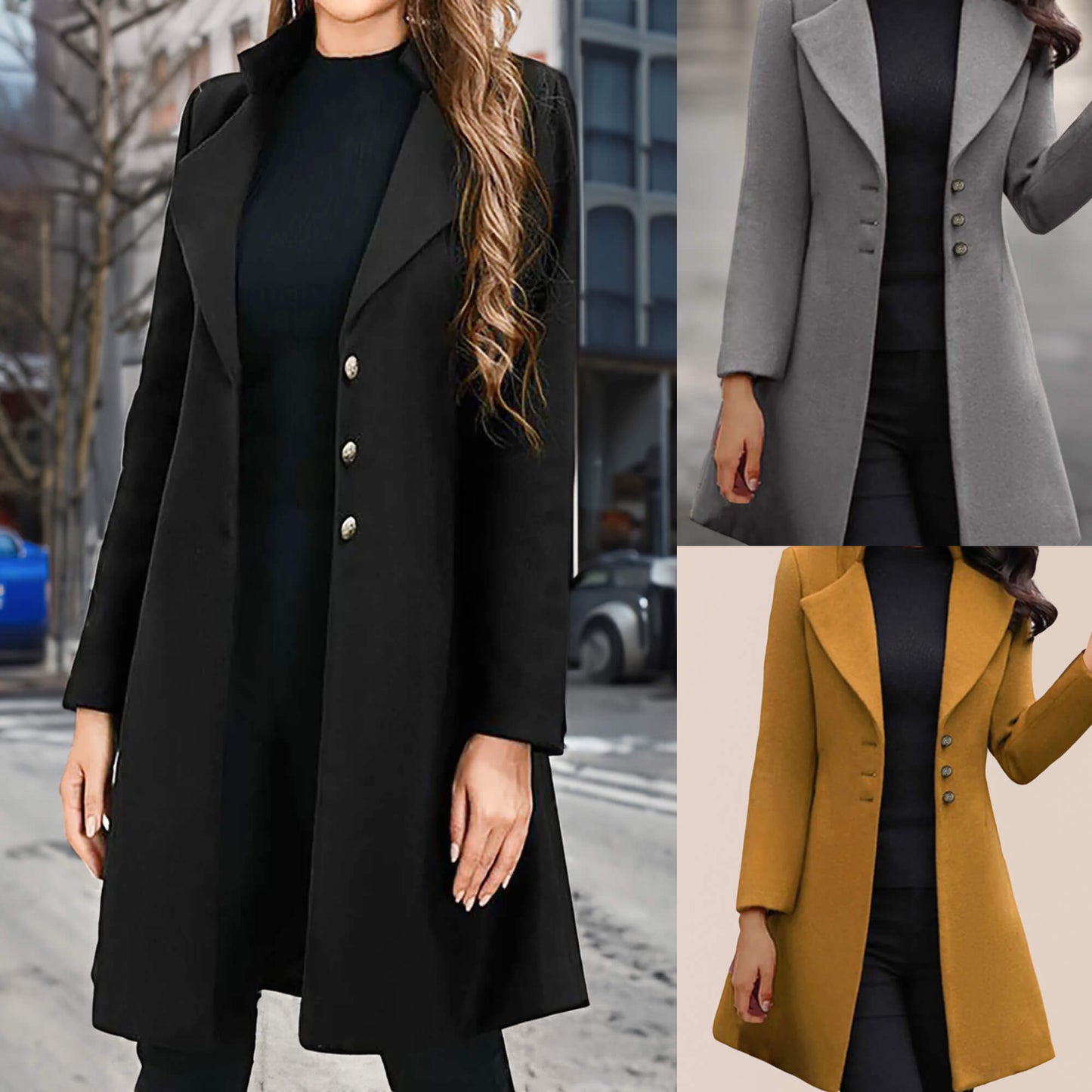 Eleganter Wollmantel mit langen Ärmeln für Damen